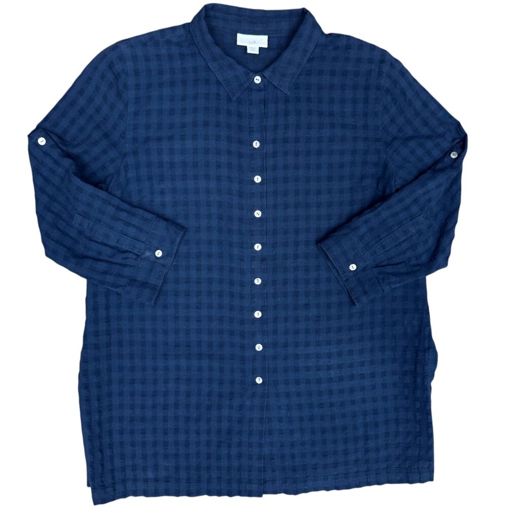 Women's J. JILL "Move Over Ina" Cotton Gauzy Navy Button Down Tunic | Size MP